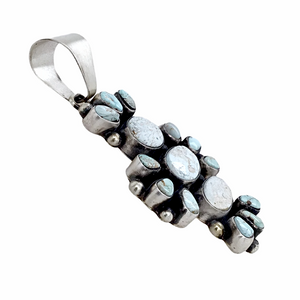 Sold Navajo Dry Creek Turquoise Long Cluster Sterling Silver Pendant - Livingston - Native American