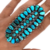 sold Large Kingman Turquoise Long Cluster Sterling Silver Ring - Native American