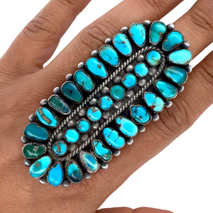 sold Large Kingman Turquoise Long Cluster Sterling Silver Ring - Native American