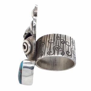 Sold Navajo Kachina Face Turquoise Engraved Detail Sterling Silver Ring - Alex Sanchez - Native American