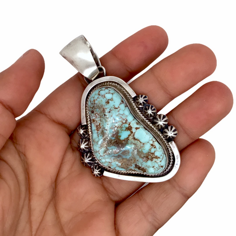 Image of sold Navajo Dry Creek Turquoise Rough Cut Sterling Silver P.endant  -Darryl Livingston - Native American