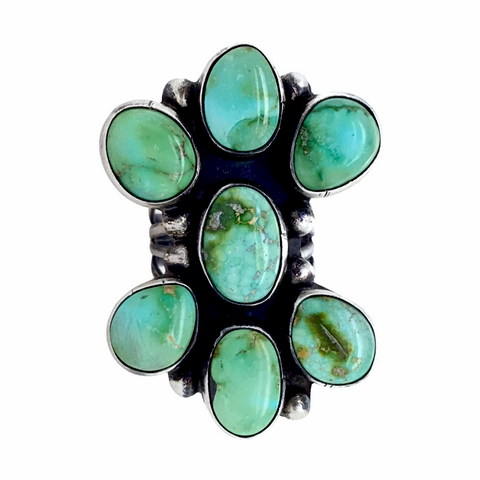 Image of sold Navajo Large Sonoran Gold Turquoise Long Cluster Sterling Silver Ring - Bobby Johnson - Native American