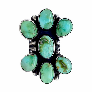 sold Navajo Large Sonoran Gold Turquoise Long Cluster Sterling Silver Ring - Bobby Johnson - Native American