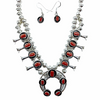 Sold Red Coral Navajo Children's S.quash Blossom N.ecklace Set Small Size