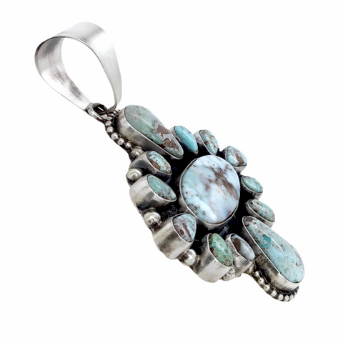 Image of sold Navajo Dry Creek Turquoise Wide Cluster Sterling Silver P.endant - Livingston - Native American