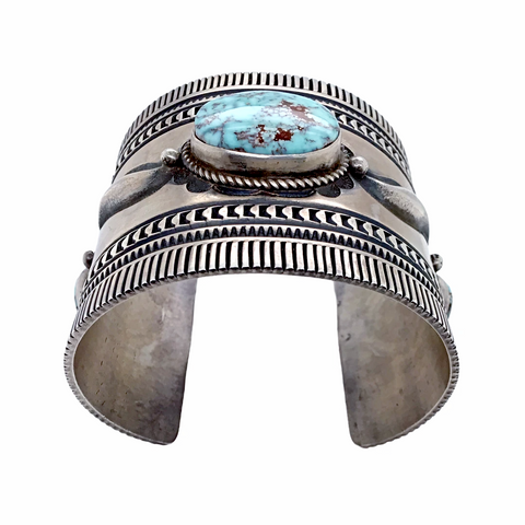 Image of sold Navajo Large Dry Creek Turquoise Triple Stone Sterling Silver Br.acelet - Native American