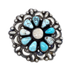Sold Navajo Large Dry Creek Turquoise Cluster Sterling Silver Stamped Overlay Ring - Bobby Johnson - Native American
