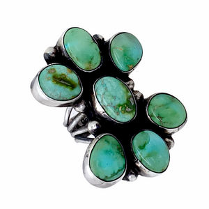 sold Navajo Large Sonoran Gold Turquoise Long Cluster Sterling Silver Ring - Bobby Johnson - Native American