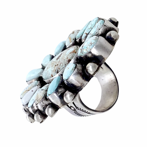 Image of Sold Large Navajo Dry Creek Turquoise Many Stones Cluster Ring - Bobby Johnson - Native American