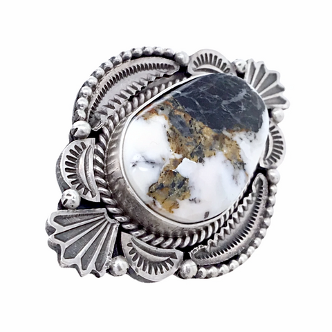 Image of sold Navajo Large White Buffalo  Sterling Silver Ring - Mike Calladitto - Native American