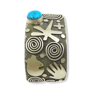 Sold Alex Sanchez Navajo Petroglyph Kingman Turquoise B.racelet - Native American