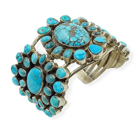 Image of Sold Navajo Large Cluster Turquoise B.racelet - B. Johnson - Native American