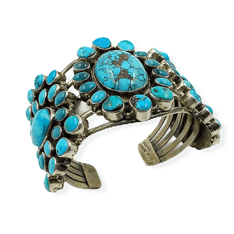 Image of Sold Navajo Large Cluster Turquoise B.racelet - B. Johnson - Native American