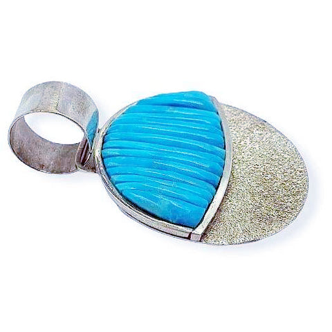Image of Sold Large Round Sleeping Beauty Turquoise & Sterling Silver P.endant - Carlos Eagle - Native American