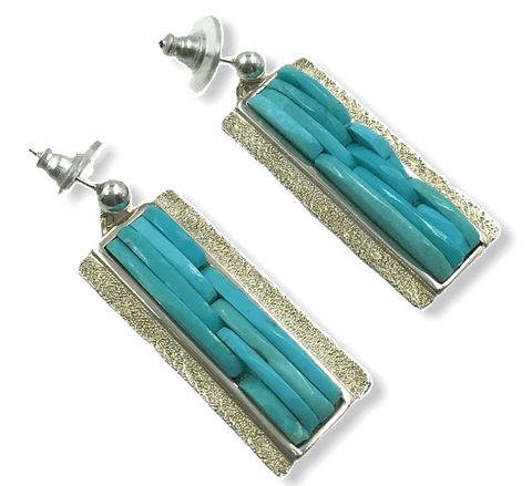 Image of sold Carlos Eagle Turquoise Cobble Stone Earrings - Native American