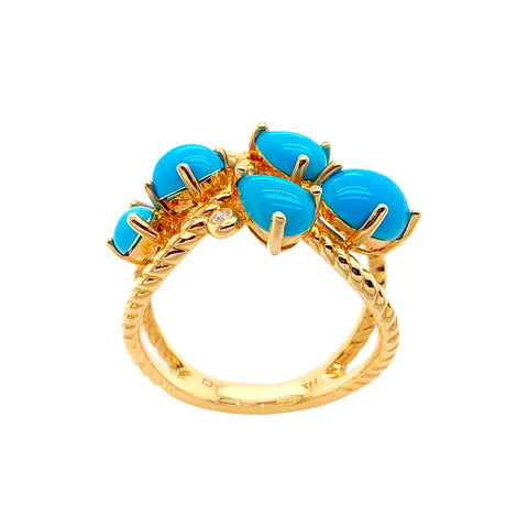 Image of Gold Jewelry - 14K Solid Gold Diamond & Sleeping Beauty Turquoise Cluster Designer Ring