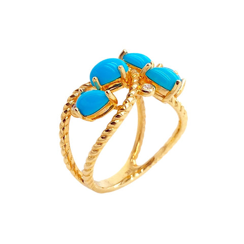 Image of Gold Jewelry - 14K Solid Gold Diamond & Sleeping Beauty Turquoise Cluster Designer Ring