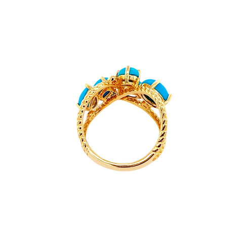 Image of Gold Jewelry - 14K Solid Gold Diamond & Sleeping Beauty Turquoise Cluster Designer Ring