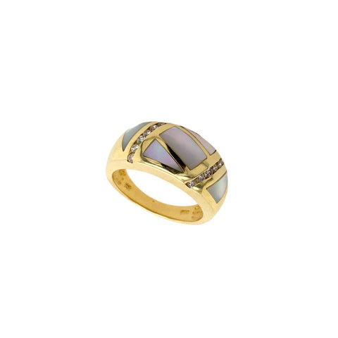 Image of Gold Jewelry - 14K Solid Gold Diamonds & Mother Of Pearl Inlay Designer Ring Band