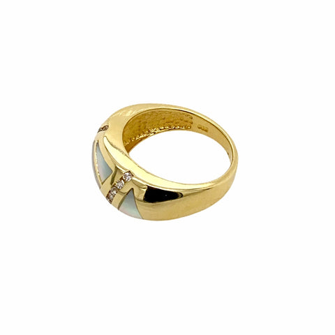 Image of Gold Jewelry - 14K Solid Gold Diamonds & Mother Of Pearl Inlay Designer Ring Band