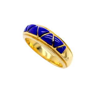 Gold Jewelry - 14K Solid Gold Lapis Inlay Designer Ring