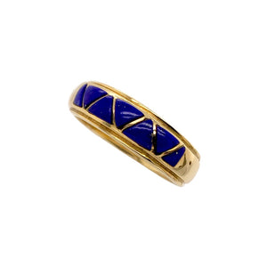 Gold Jewelry - 14K Solid Gold Lapis Inlay Designer Ring