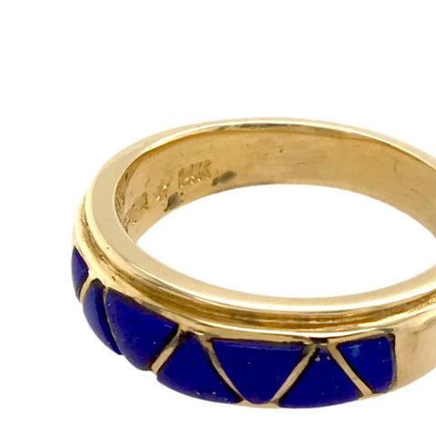 Image of Gold Jewelry - 14K Solid Gold Lapis Inlay Designer Ring