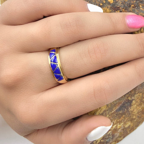 Image of Gold Jewelry - 14K Solid Gold Lapis Inlay Designer Ring