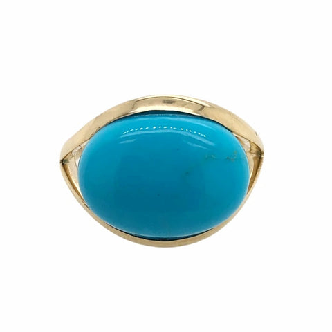 Image of Gold Jewelry - 14K Solid Gold & Large Sleeping Beauty Turquoise Cabochon Designer Ring