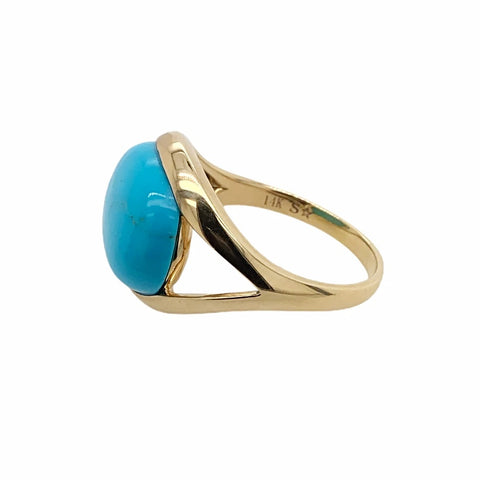 Image of Gold Jewelry - 14K Solid Gold & Large Sleeping Beauty Turquoise Cabochon Designer Ring