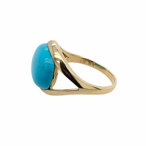 Gold Jewelry - 14K Solid Gold & Large Sleeping Beauty Turquoise Cabochon Designer Ring