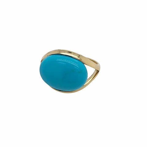 Image of Gold Jewelry - 14K Solid Gold & Large Sleeping Beauty Turquoise Cabochon Designer Ring