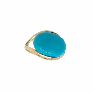 Gold Jewelry - 14K Solid Gold & Large Sleeping Beauty Turquoise Cabochon Designer Ring