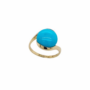 Gold Jewelry - 14K Solid Gold Large Sleeping Beauty Turquoise Cabochon Designer Stylized Ring