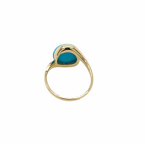 Gold Jewelry - 14K Solid Gold Large Sleeping Beauty Turquoise Cabochon Designer Stylized Ring