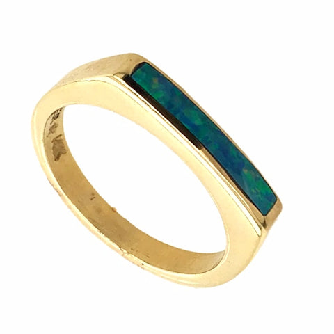 Image of Gold Jewelry - 14K Solid Gold & Natural Australian Opal Inlay Designer Band Stack Ring