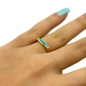 Gold Jewelry - 14K Solid Gold & Natural Australian Opal Inlay Designer Band Stack Ring