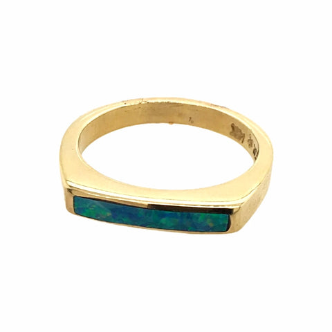 Image of Gold Jewelry - 14K Solid Gold & Natural Australian Opal Inlay Designer Band Stack Ring