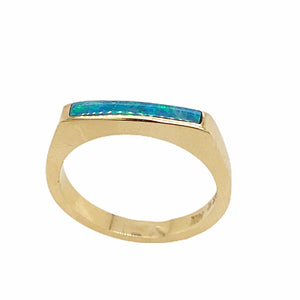 Gold Jewelry - 14K Solid Gold & Natural Australian Opal Inlay Designer Band Stack Ring