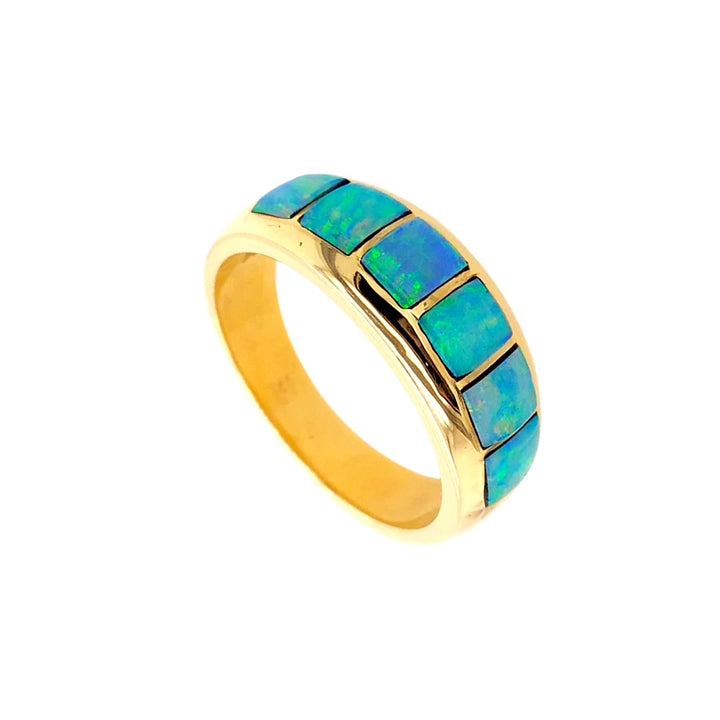 Gold Jewelry - 14K Solid Gold & Natural Australian Opal Inlay Designer Ring