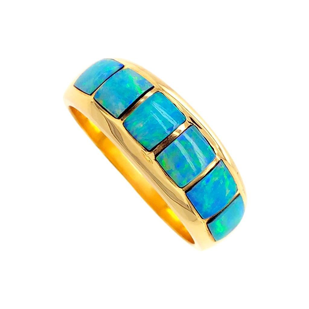 14K Solid Gold & Natural Australian Opal Inlay Designer Ring