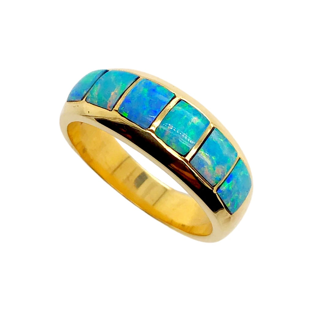 Gold Jewelry - 14K Solid Gold & Natural Australian Opal Inlay Designer Ring