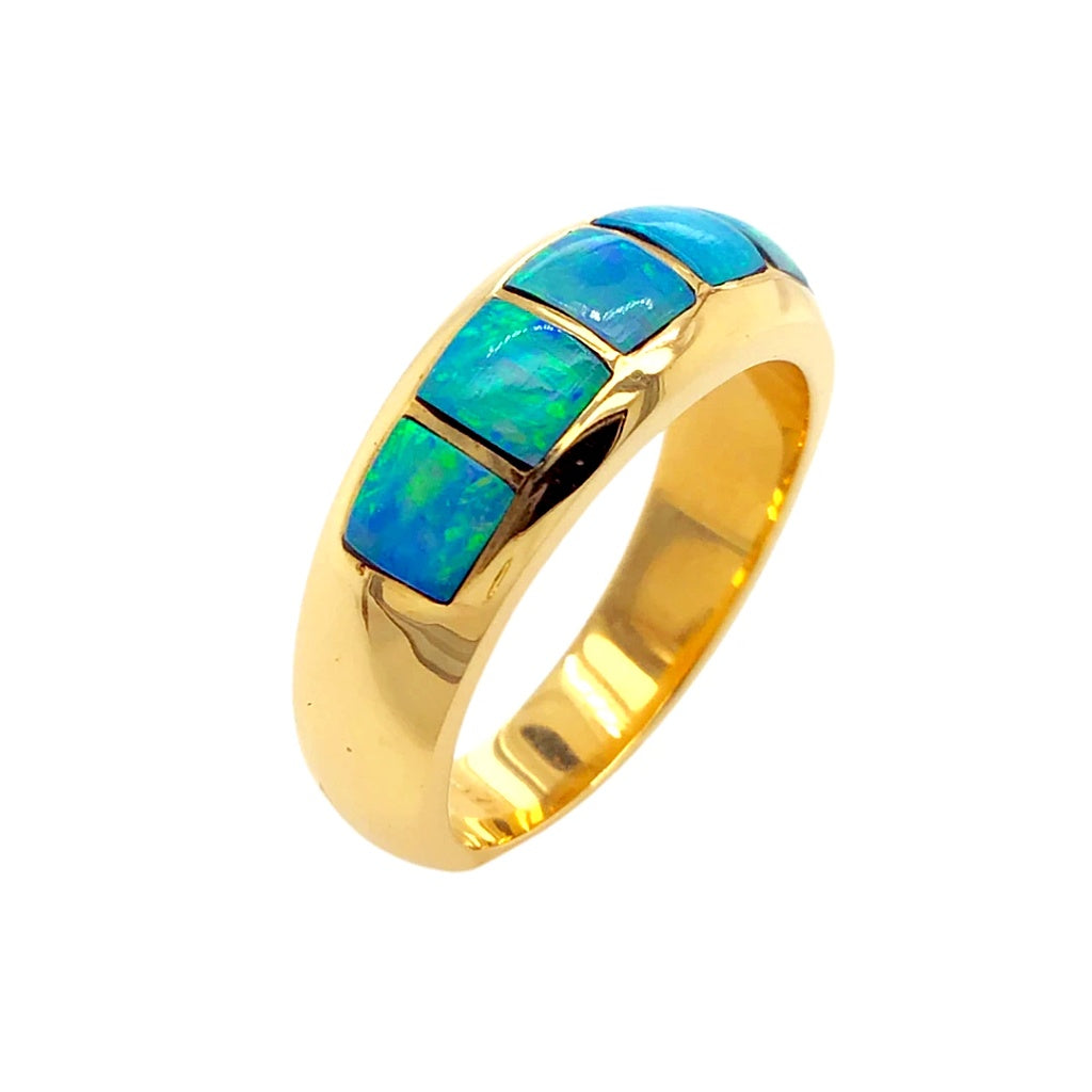 Gold Jewelry - 14K Solid Gold & Natural Australian Opal Inlay Designer Ring