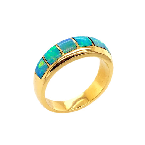 Image of Gold Jewelry - 14K Solid Gold & Natural Australian Opal Inlay Designer Ring