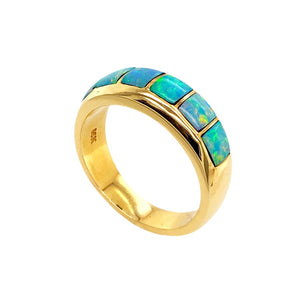 Gold Jewelry - 14K Solid Gold & Natural Australian Opal Inlay Designer Ring