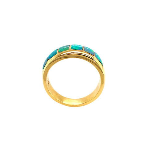 Image of Gold Jewelry - 14K Solid Gold & Natural Australian Opal Inlay Designer Ring