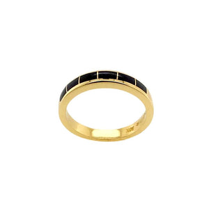 Gold Jewelry - 14K Solid Gold & Natural Black Opal Inlay Designer Unisex Western Engagement Anniversary Graduation Birthday Ring Band