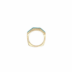 Gold Jewelry - 14K Solid Gold & Sleeping Beauty Turquoise Inlay Designer Geometric Band Ring