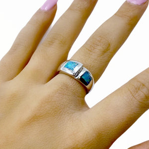 Gold Jewelry - 14K White Gold Australian Opal Inlay & Diamond Designer Ring