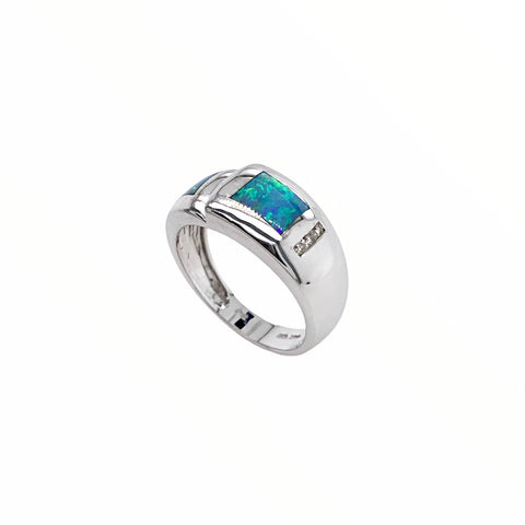 Image of Gold Jewelry - 14K White Gold Australian Opal Inlay & Diamond Designer Ring
